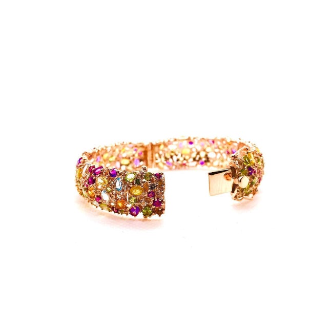 English Bochic “Capri” Vintage Amethyst, Aquamarine & Citrine Bangle Set In 18K Gold & Silver For Sale - Image 3 of 7