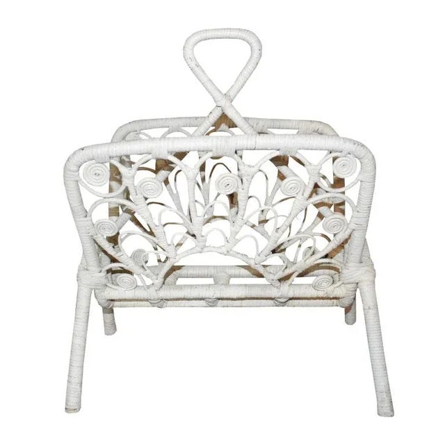 Bohemian White Rattan Magazine Rack - 1970s For Sale - Image 4 of 5