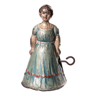 Heinrich Fisher & Co Woman in Apron Antique Windup Tin Toy Collectables 1920s For Sale