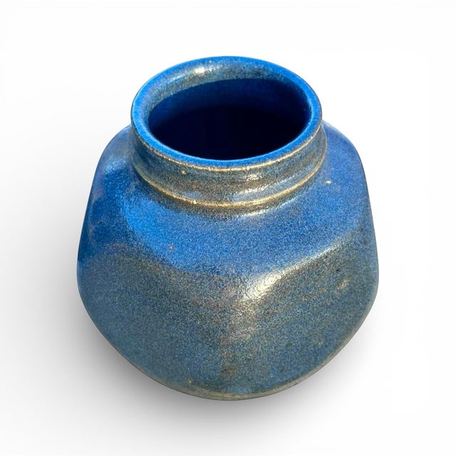 Late 20th Century Late 20th Century Blue Octagonal Studio Pottery Vase For Sale - Image 5 of 6
