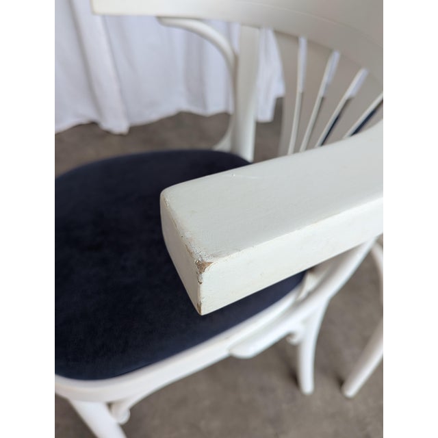 Blue Vintage White Bentwood Dining Chairs with Blue Fabric Seats, 1970s, Set of 4 For Sale - Image 8 of 18