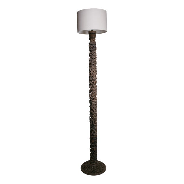 Makonde Floor Lamp in Carved Wood, 1950s For Sale