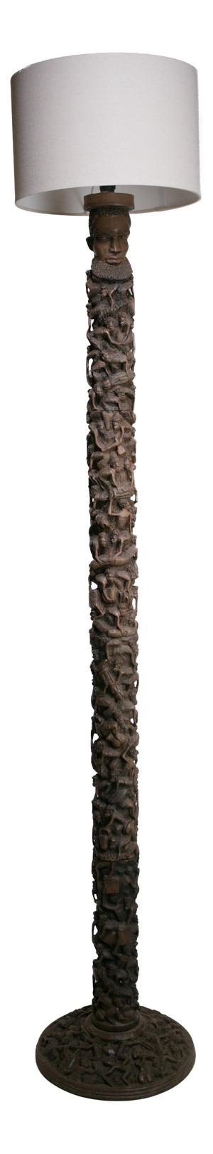 Makonde Floor Lamp in Carved Wood, 1950s
