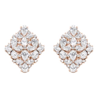 18K Rose Gold 8 1/3 Cttw Pear and Round Diamond Floral Cluster Omega Earrings (F-G Color, VS1-VS2 Clarity) For Sale