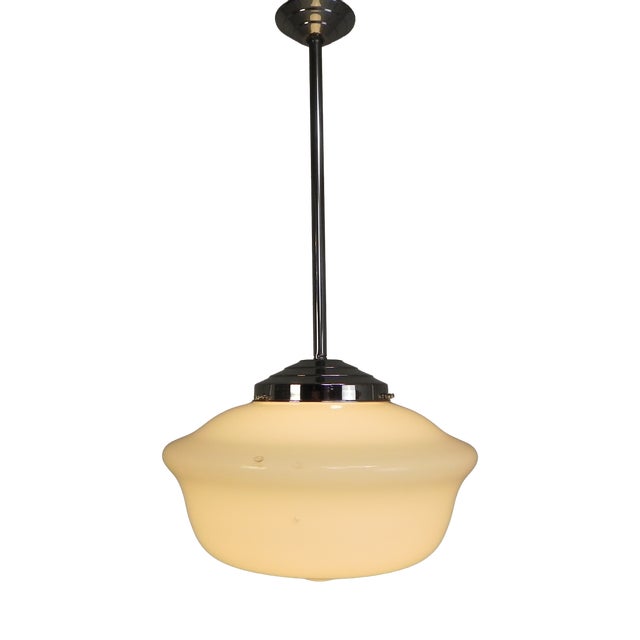 Art Deco Pendant Lamp with White Glass Shade, 1930s For Sale