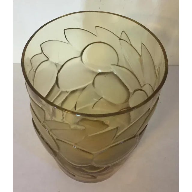 1930 Art Deco Rene Lalique Amber Tumbler Glass Vase Blidah Pattern Fruit and Leaves For Sale - Image 4 of 11
