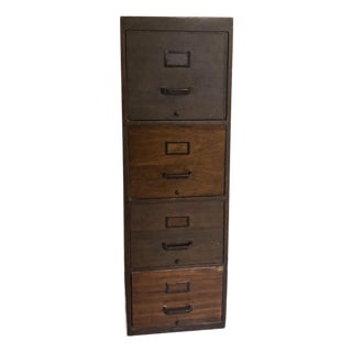 A 1930s Globe-Wernicke Rare Walnut 4-Drawer Letter-Size Filing Cabinet Tri-Guard For Sale