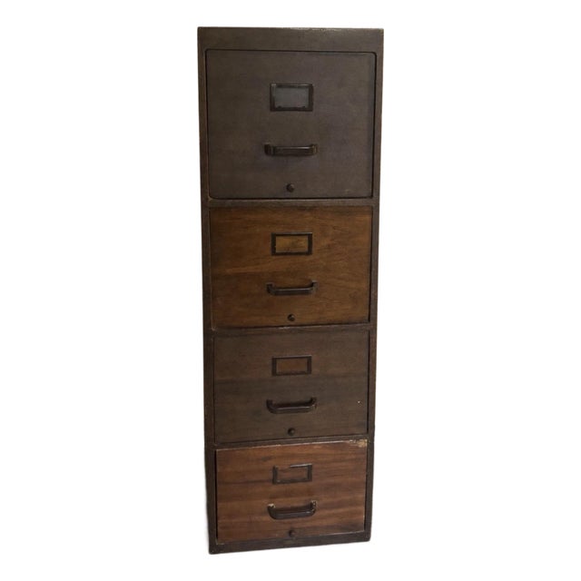 A 1930s Globe-Wernicke Rare Walnut 4-Drawer Letter-Size Filing Cabinet Tri-Guard For Sale