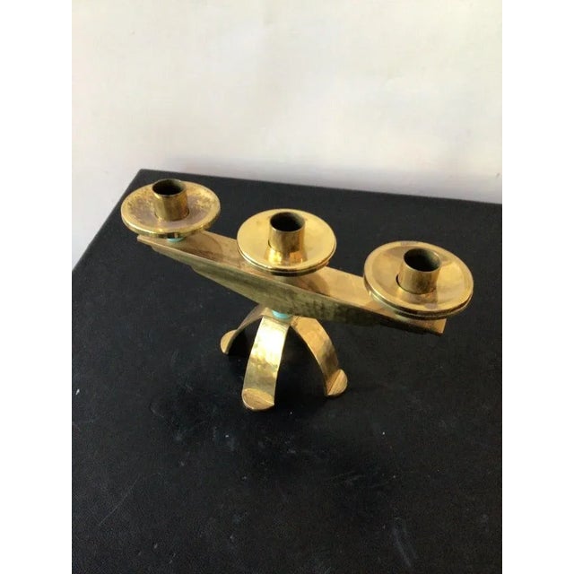 Metal 1960s Swiss Hand Hammered Brass Candlestick’s - A Pair For Sale - Image 7 of 13