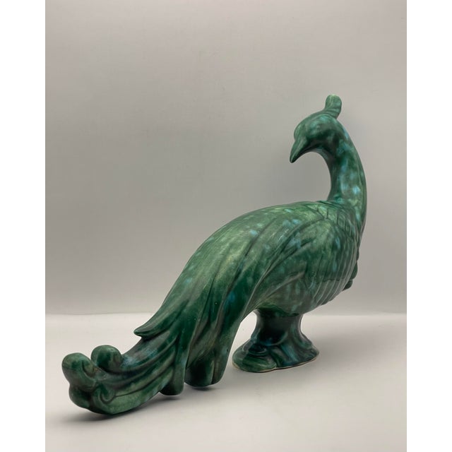 1940’s Dapple Glazed Ceramic Peacock Statue For Sale In Jacksonville, FL - Image 6 of 9