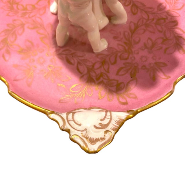 Antique Carl Thieme Dresden Pink Porcelain Cherub Cigarette Holder / Flower Frog Vase For Sale - Image 9 of 14