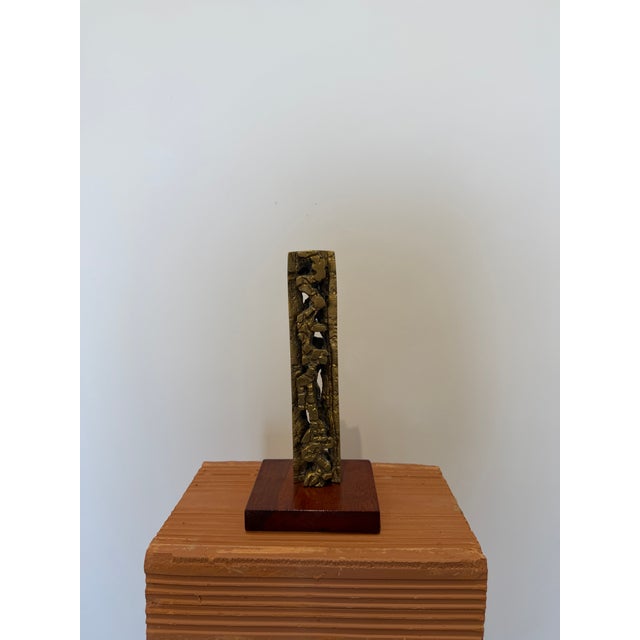 Wood Hugo Rodrigues Abstract Brutalist Bronze Sculpture on Wood Base, Brazil 1985 For Sale - Image 7 of 16