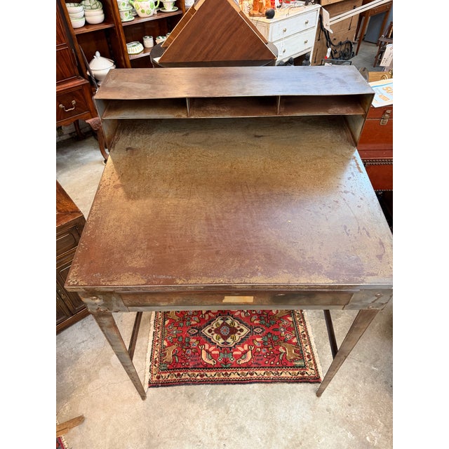 Mid 20th Century Vintage Mid-20th Century Industrial Steel Shop Desk & Matching Stool For Sale - Image 5 of 11