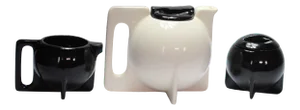 1980s Bauhaus Memphis-Style Pottery Tea Pot, Creamer, & Sugar Jar- 3 Pieces