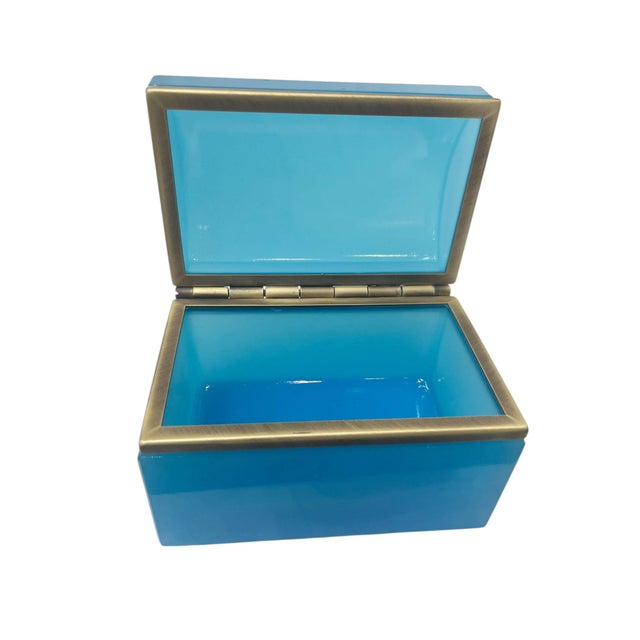 French Antique French Blue Opaline Glass Box, Circa 1860 For Sale - Image 3 of 5