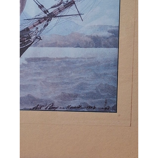 French Late 20th Century Antoine Roux Maritime Print French 74 Mont Blanc Marseille Ship 1803 Framed For Sale - Image 3 of 11