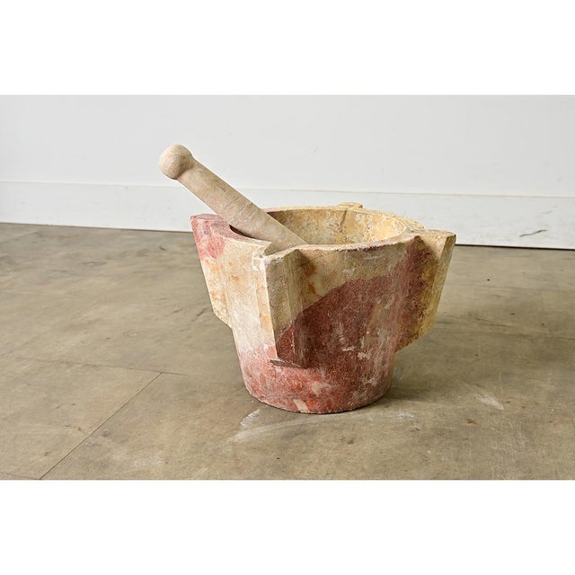 Stone Portuguese 18th Century Hand-Carved Marble Mortar & Pestle For Sale - Image 7 of 9