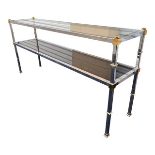 1970s Vintage Mid Century Brass, Chrome, & Glass Entry Table For Sale