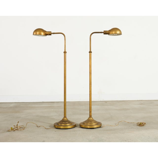 Pair of Patinated Brass Adjustable Pharmacy Floor Lamps For Sale - Image 9 of 16
