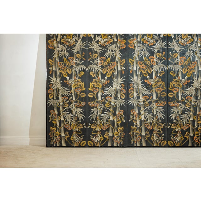 Wood Vintage Chinese Four-Panel Screen with Bamboo and Floral Motifs For Sale - Image 7 of 18