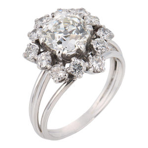 French Mid Century Gia 1.81 Carat Old Mine Diamond 18k White Gold Ring, Size 6