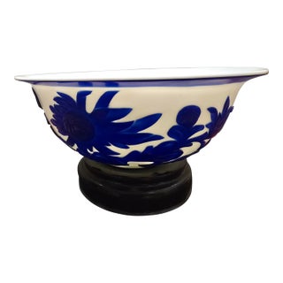 Antique Peking Glass Bowl With Flowers and Bird Motifs For Sale