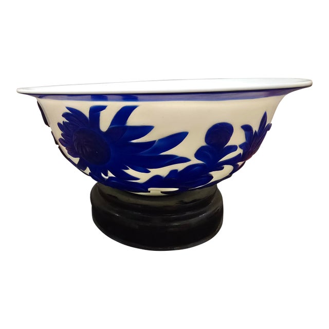 Antique Peking Glass Bowl With Flowers and Bird Motifs For Sale