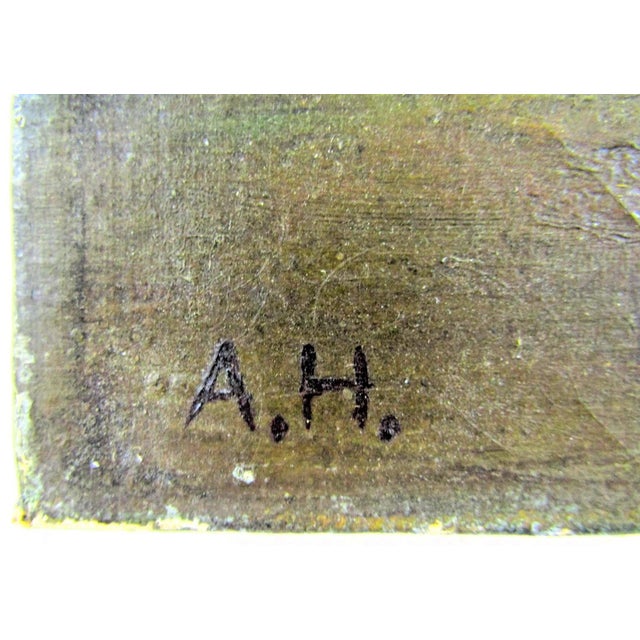 Wood 19th Century Antique Hudson River School Signed Autumn Scene Oil Painting For Sale - Image 7 of 10