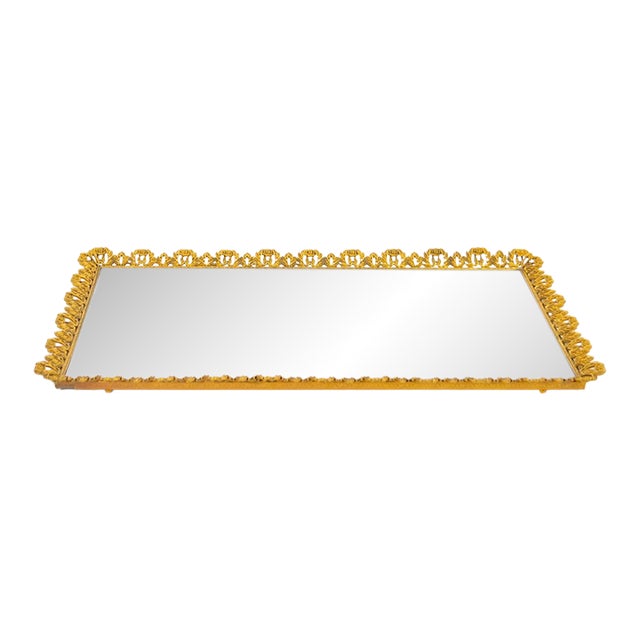 North American Gilt-Metal and Mirrored Vanity or Serving Tray, 1970s For Sale