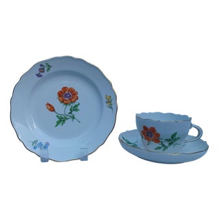 Vintage Porcelain Coffee Tea Trio in Red Anemone from Meissen, 1970s, Set of 3 For Sale