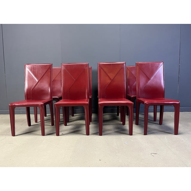 Red Leather Dining Chairs from Roche Bobois, France, 1980s, Set of 8 For Sale - Image 14 of 14