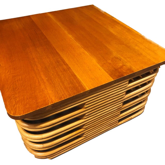 1940s 1940s Restored Mid-Century Stacked Rattan Cocktail Coffee Table W/ Mahogany Top For Sale - Image 5 of 5