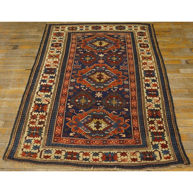 19th Century Caucasian Kuba Carpet ( 3'9" x 5'3" - 114 x 160 ) Antique Caucasian Caucasus - Kuba Geometric Knotted Rug,...