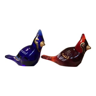 1970s Fenton Hand Painted Glass Birds Signed by Artists - a Pair For Sale