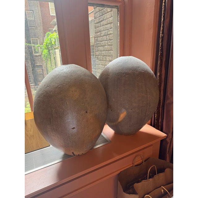 Gray Monumental Pottery Art Vases (Pair) For Sale - Image 8 of 9