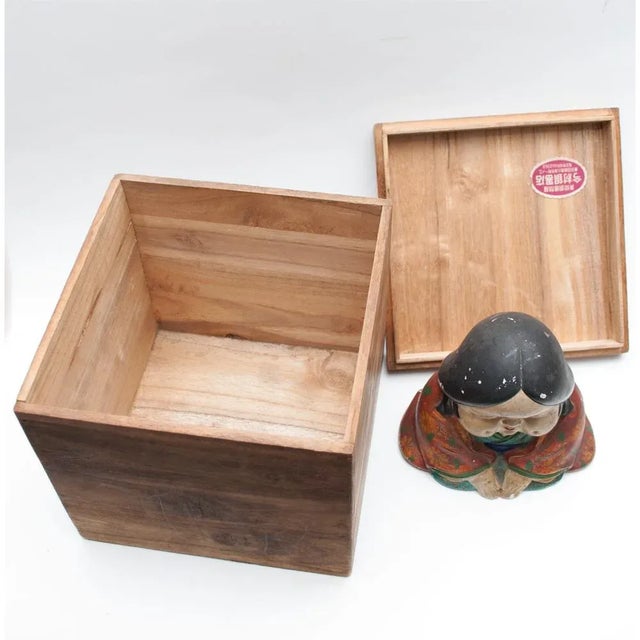 Meiji Era Otafuku Girl Figurine on Wood Stand For Sale - Image 12 of 13