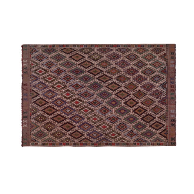 Mid 20cty Diamond Pattern Jajim Kilim With Muted Colors 5'6'' X 8'5'' 67" x 102'' / 170 x 258 Cm Hand woven with high...