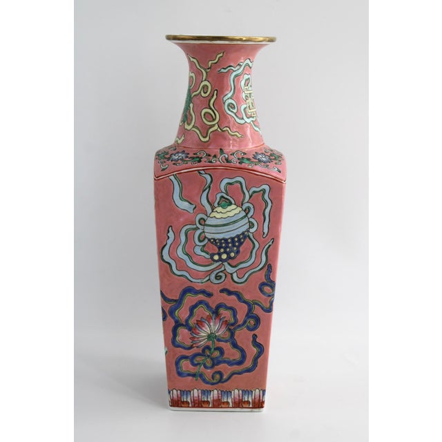 Early 20th Century Antique Chinese Pink Famille Rose Porcelain Vase, Tongzhi Buddhist Symbols, 15” For Sale - Image 5 of 10