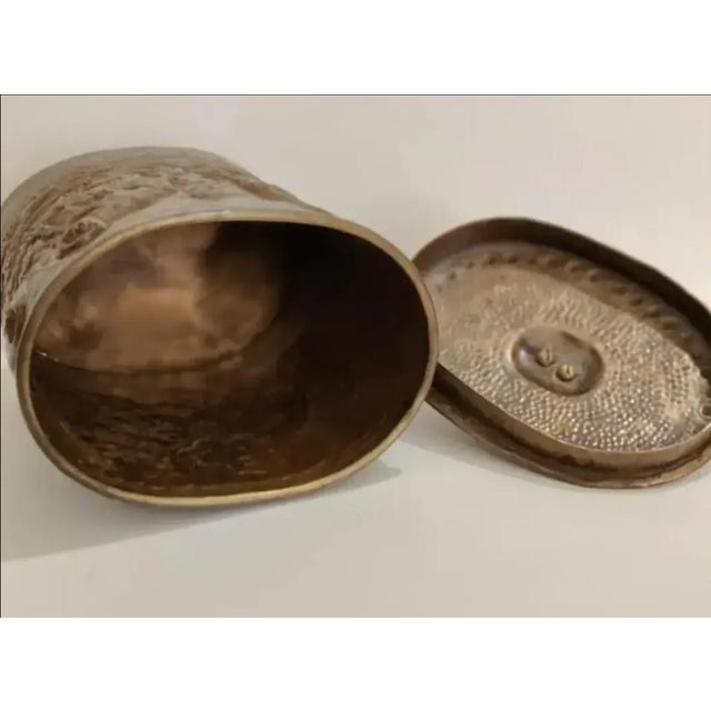 1990s Castilian Imports Brass Embossed Monkey Canisters- Set of 2 For Sale - Image 4 of 10