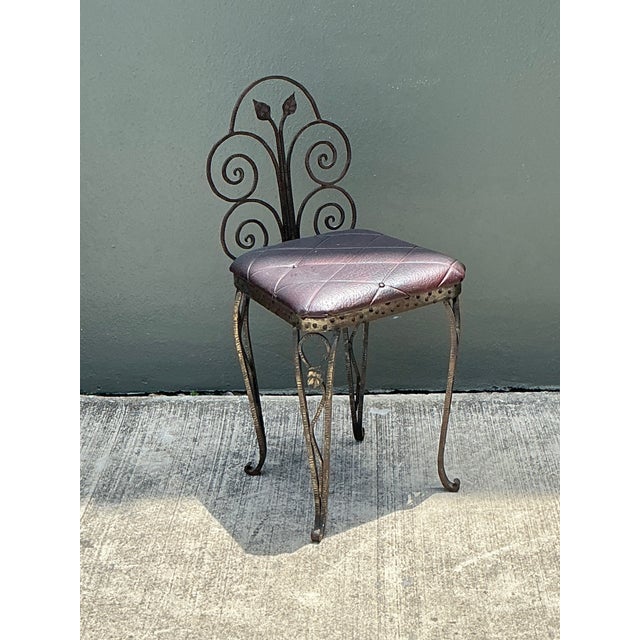 Vintage Scroll Wrought Iron Vanity Chair For Sale In West Palm - Image 6 of 12