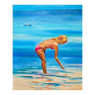 Late 20th Century "Lady on the Beach" Fine Art Print by artist Roy Pellus For Sale