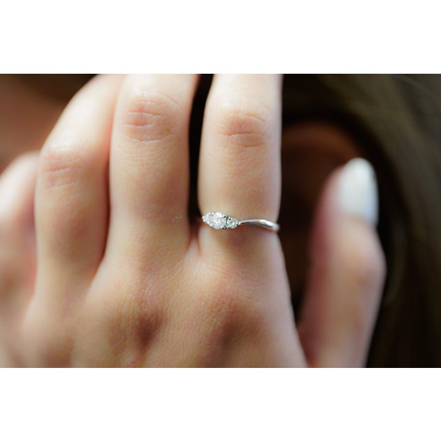 1/3 Carat Natural Diamond Mini 3-Stone Curved Ring in 14k White Gold Size 6.25 For Sale - Image 4 of 10