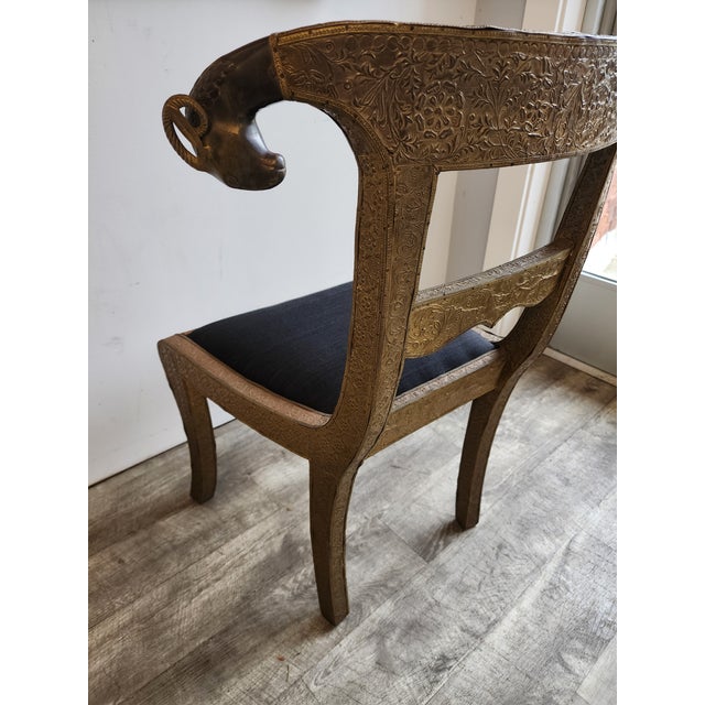 Vintage Regency Anglo-Indian Ram's Head Brass-Clad Wedding Side Chair For Sale - Image 15 of 18