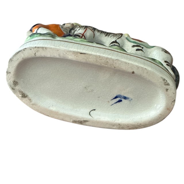 Orange 19th Century Staffordshire Figural Spill Vase With Gentleman & Horse For Sale - Image 8 of 9