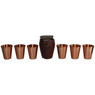 Copper Shot Glasses in Leather Travel Case For Sale