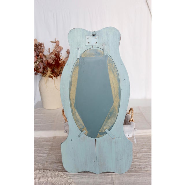Wood Vintage Entryway Mirror in Pale Blue Painted Wood with Wall Storage, 1990s For Sale - Image 7 of 8