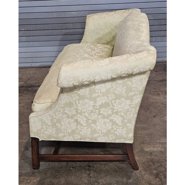 Wood Late 20th Century Hickory Chair Mahogany Chippendale Style Sofa Green Silk Damask Fabric Made Usa For Sale - Image 7 of 9