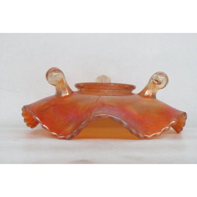 Glass Fenton Marigold Carnival Glass Water Lily Ruffled Footed Candy Dish For Sale - Image 7 of 10