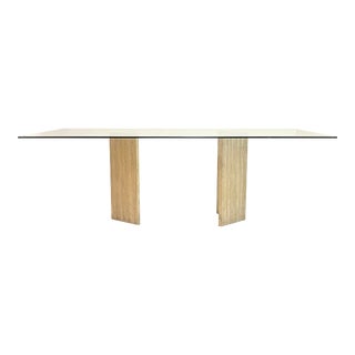 Vintage Travertine and Glass Dining Table For Sale