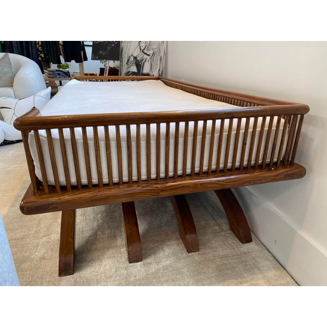 Mid-Century Modern 1980s Vintage Wood Daybed With Cushion For Sale - Image 3 of 6